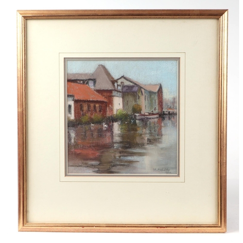 170 - Sheelah Michalski, Norwich river scene, signed and dated 1982 lower right corner, pastel, framed and... 