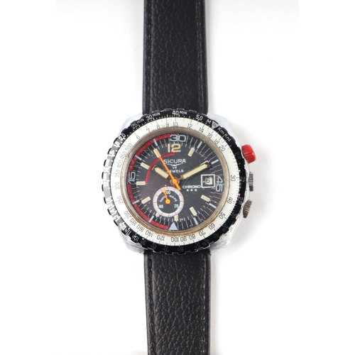 1700 - A 1960's Sicura (Breitling interest) chronograph wristwatch, the black dial with subsidiary seconds ... 