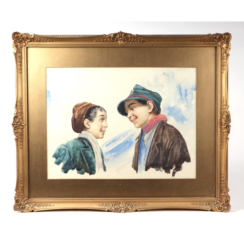 173 - Continental School, Study of two young boys, watercolour, framed and glazed, 40cm by 30cm.