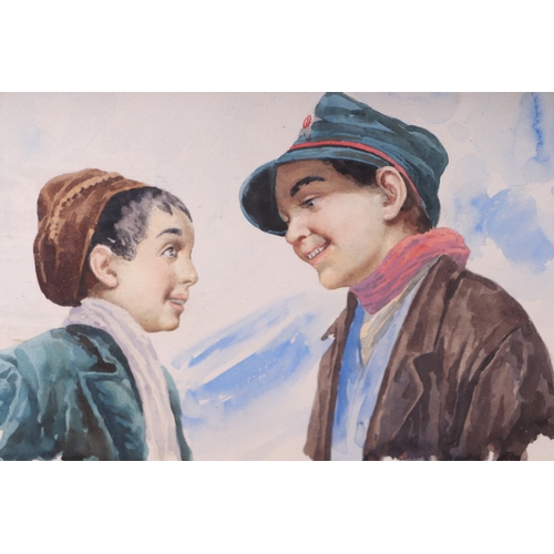 173 - Continental School, Study of two young boys, watercolour, framed and glazed, 40cm by 30cm.