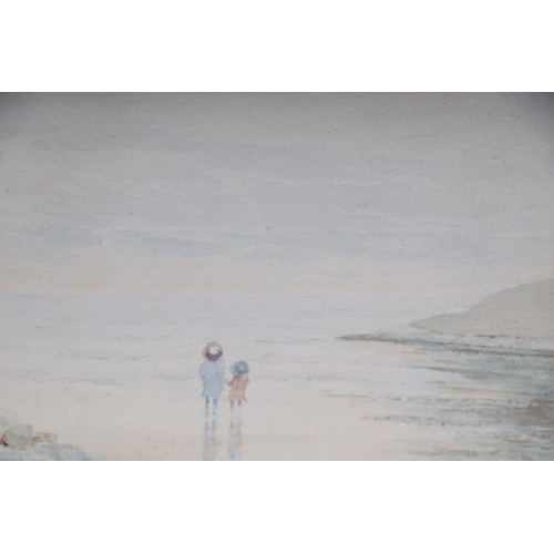 187 - M Wood (late 19th century school) - Two Children on a Beach - watercolour, framed & glazed, 18 by 13... 