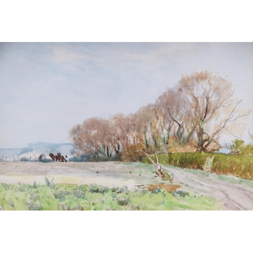 191 - 20th century English school - A Country Lane with Farm Buildings in the Distance - watercolour, 28 b... 