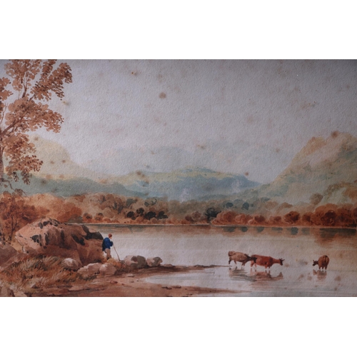 192 - 19th century English school - Landscape with Cattle Drinking in the Foreground - watercolour, 30 by ... 