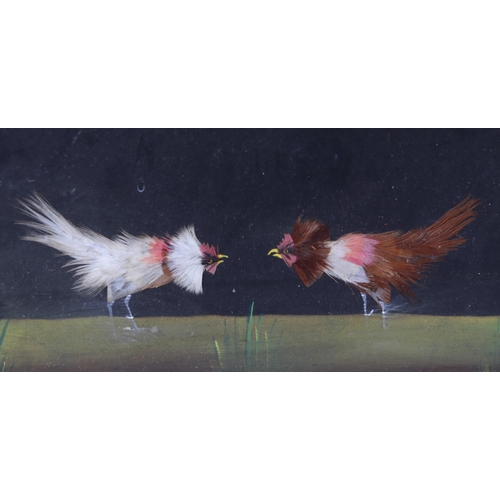 194 - 20th century British school - a feather picture heightened with gouache depicting cock fighting, 54 ... 