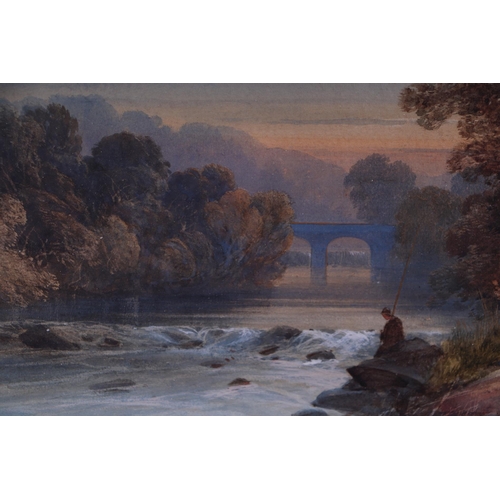 195 - Late 19th century English school - River Scene with a Fisherman in the Foreground - watercolour, 33 ... 