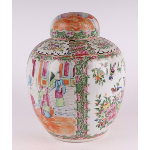 1965 - A Chinese Canton export famille rose ginger jar decorated figure, birds, insects and flowers. 26cm h... 