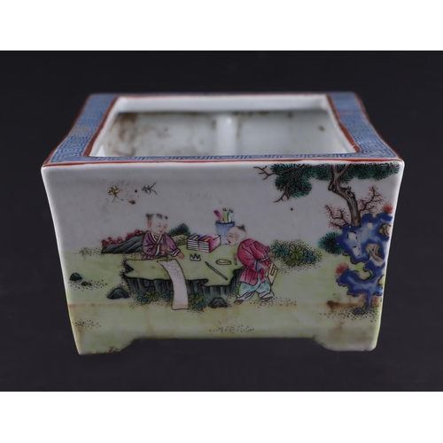 1968 - A Chinese famille rose rectangular planter decorated with figures in a landscape, seal mark to the u... 