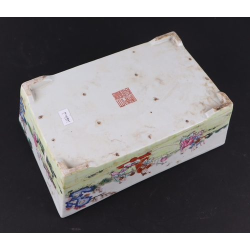 1968 - A Chinese famille rose rectangular planter decorated with figures in a landscape, seal mark to the u... 