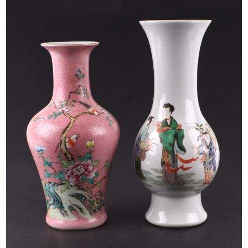 1969 - A Chinese famille rose baluster vase decorated with flowers on a pink sgraffito ground, blue seal ma... 