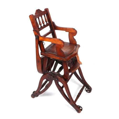 2004 - An Antique oak child's metamorphic highchair,