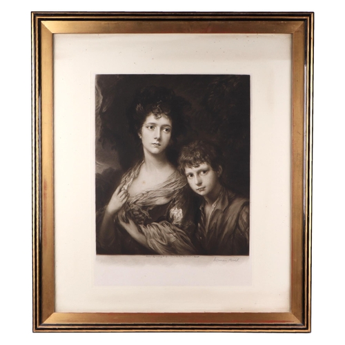 208 - Norman Hirst (1862-1956) after Gainsborough - Miss Linley and her Brother - monochrome print, signed... 