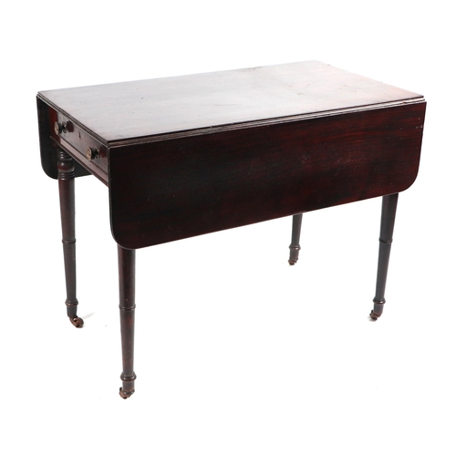 2086 - A Victorian mahogany Pembroke table with one real and one faux end drawers, on tapering turned legs,... 