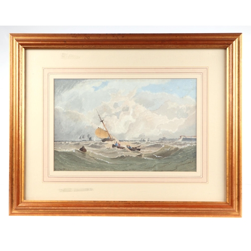 209 - W J Pinnock (19th century British) - Seascape with Fishermen in a Rough Sea - signed lower left, wat... 