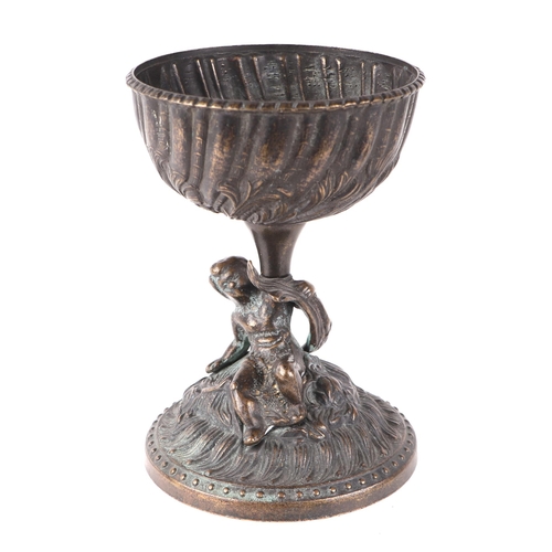 233 - A Grand Tour style bronze table centrepiece with cherub column holding a bowl aloft, 20cms high.