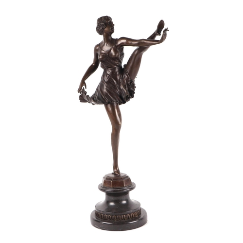 270 - Bruno Zack (circle of Bruno Zach) - a bronze Art Deco figural sculpture depicting a high kicking dan... 