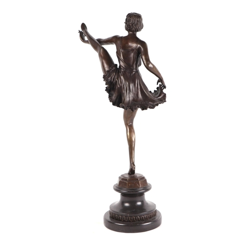 270 - Bruno Zack (circle of Bruno Zach) - a bronze Art Deco figural sculpture depicting a high kicking dan... 