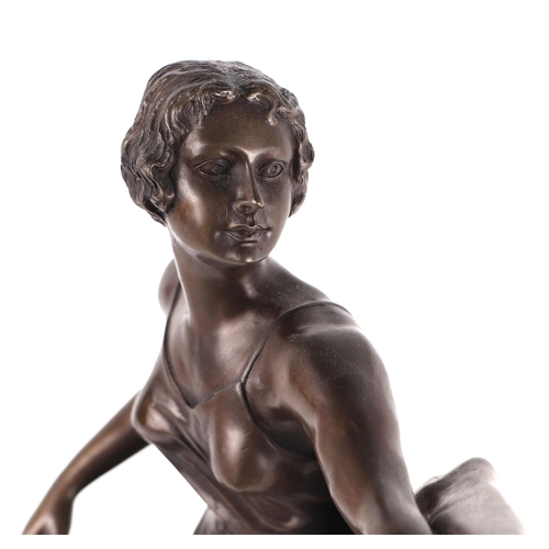 270 - Bruno Zack (circle of Bruno Zach) - a bronze Art Deco figural sculpture depicting a high kicking dan... 