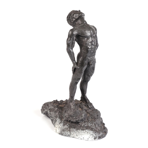 272 - A cast lead figure of a male nude, 19cms high.