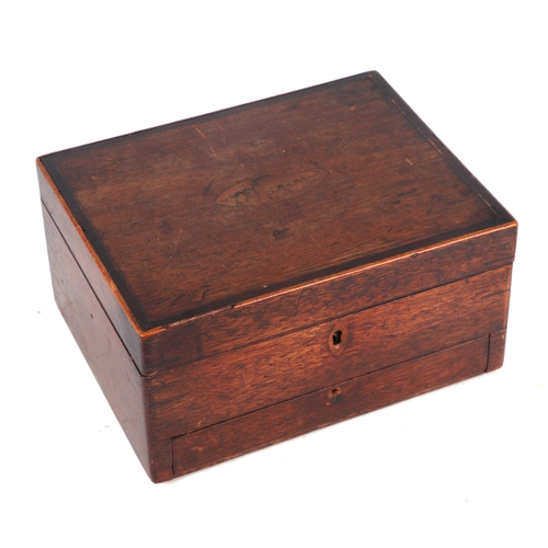 289 - A George III mahogany work box crossbanded and with shell inlay decoration and secret drawer, 24cms ... 