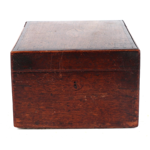 289 - A George III mahogany work box crossbanded and with shell inlay decoration and secret drawer, 24cms ... 