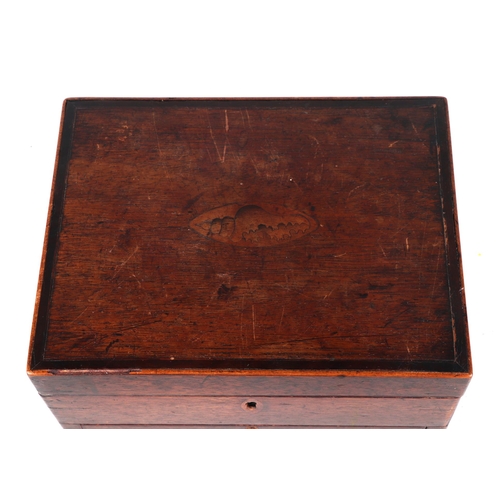 289 - A George III mahogany work box crossbanded and with shell inlay decoration and secret drawer, 24cms ... 