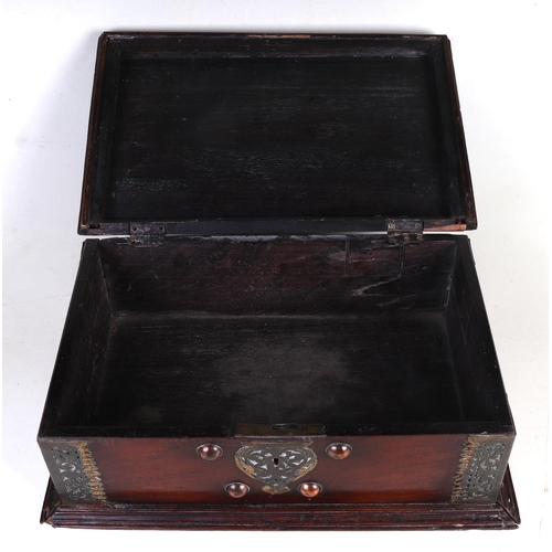 298 - An 18th century Dutch colonial brass and copper mounted hardwood box with two carrying handles, 42cm... 