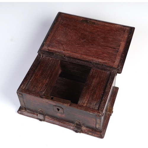 304 - A 19th century mahogany box with brass strapwork decoration, 24cm wide.