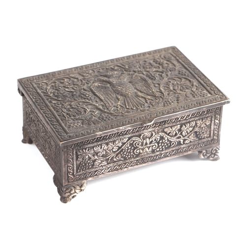 306 - A Greek silvered bronze casket the top decorated grape and vine and a two headed eagle, 13.5cm wide,... 