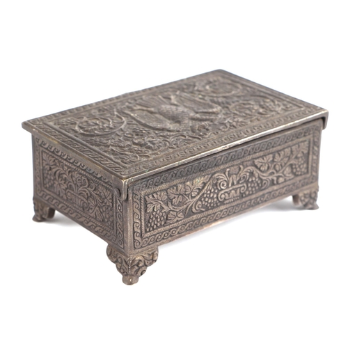 306 - A Greek silvered bronze casket the top decorated grape and vine and a two headed eagle, 13.5cm wide,... 