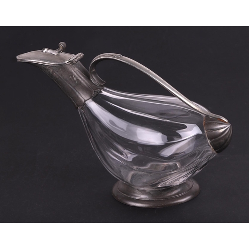 31 - A French pewter mounted glass carafe, 26cm long.