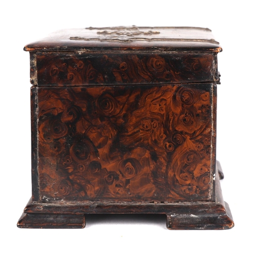 323 - A 19th century brass mounted faux burr walnut painted tea caddy with internal lid, 13cms wide.