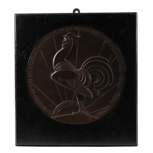 328 - An Art Deco period bronze commemorative plaque 'A Memento Of The Splendid Work You Did In Securing T... 