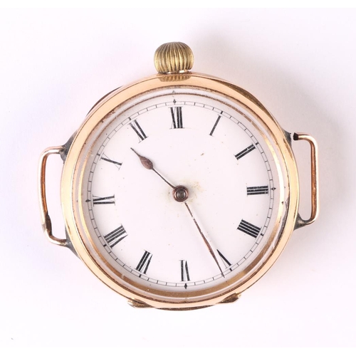 341 - An 18ct gold cased watch, the white enamel dial with Roman numerals, the back of the case decorated ... 