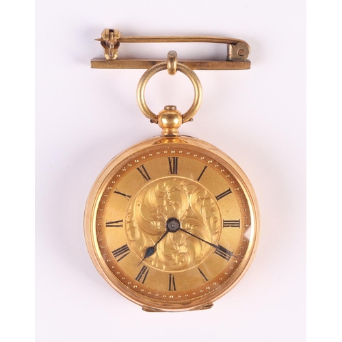 345 - A 9ct gold open faced fob watch.