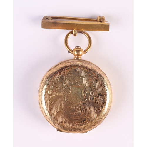 345 - A 9ct gold open faced fob watch.