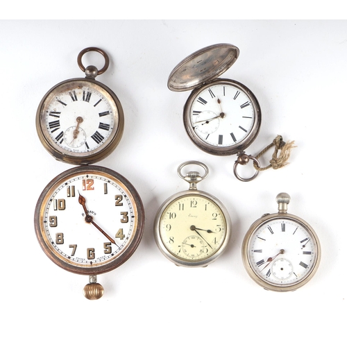 347 - A silver full hunter pocket watch, together with four other watches. (5)