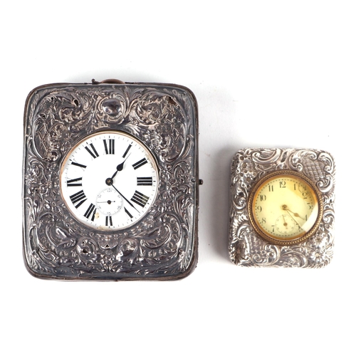 349 - A Goliath type open faced pocket watch in a silver mounted leather stand, together with a silver mou... 