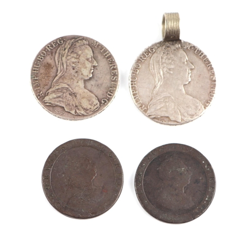 361 - Two 1797, George III cartwheel pennies together with 1780 Mother Teresa coin and another converted i... 