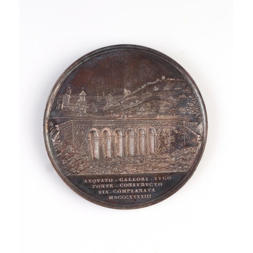 376 - A Pope Gregory XVI silver medallion commemorating the building of an aqueduct, cased.