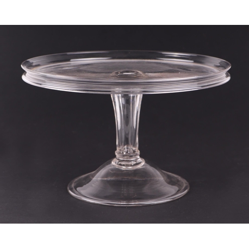 40 - A large Georgian glass tazza or cake stand with folded foot rim, 30cms diameter.