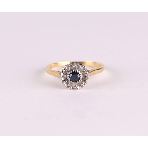 451 - An 18ct gold diamond and sapphire cluster ring, approx UK size O, 2.7g