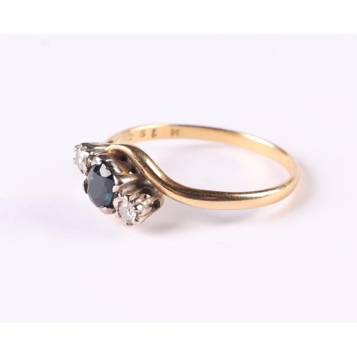 508 - An 18ct gold diamond and sapphire three-stone ring, approx UK size 'O', 2.8g.