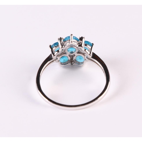 540 - A 9ct white gold daisy cluster ring set with blue apatite and small diamonds, approx UK size Q, 2.6g... 