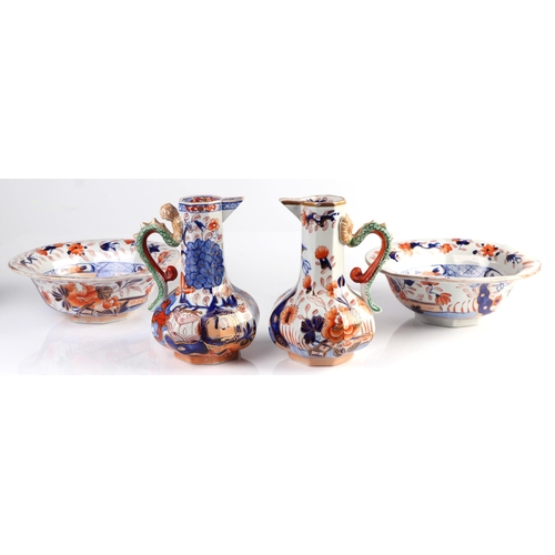 56 - Two 19th century Masons Ironstone jugs and basin sets, impressed mark to the underside, the jugs 17c... 