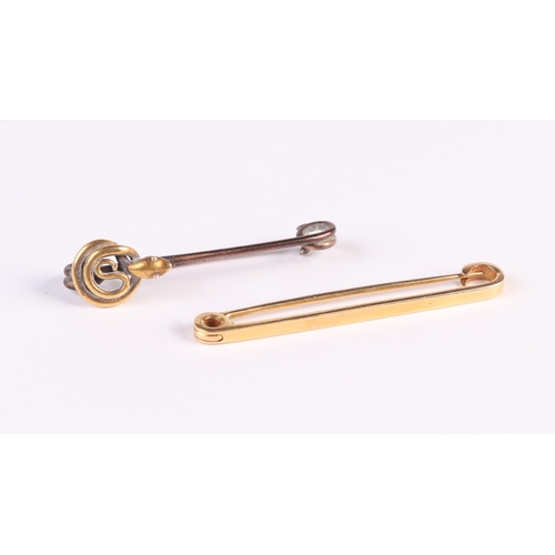 564 - An 18ct gold collar pin, 3.1g; together with a Victorian yellow metal brooch in the form of a coiled... 