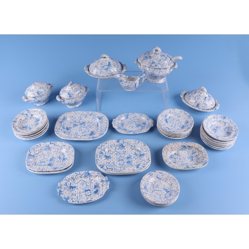 58 - A 19th century blue & white children's or doll's porcelain dinner service to include tureens, dishes... 