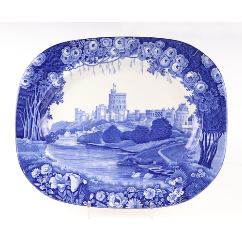 63 - A group of seven blue and white meat plates, largest 51cm wide together with two shaped side dishes,... 