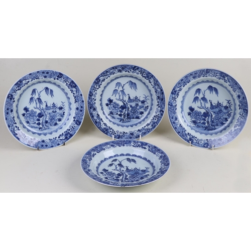 638 - A group of 18th century Chinese blue & white plates including a set of four; together with a 19th ce... 