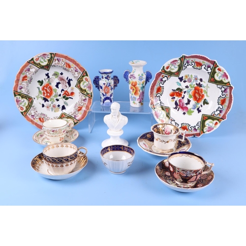 65 - A collection of Victorian English ceramics to include Masons type vases and a white porcelain bust o... 