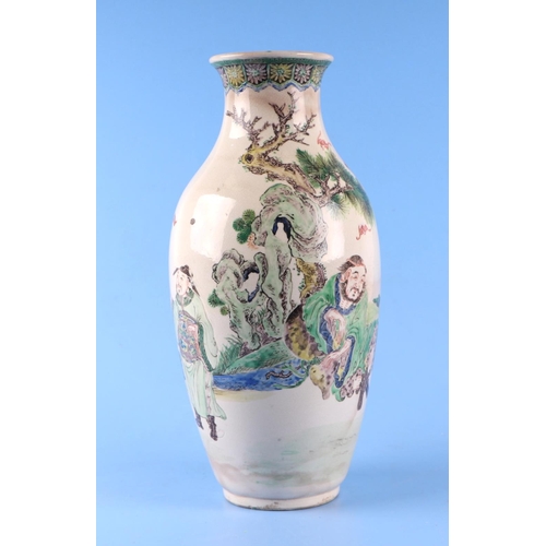 654 - A late 19th century Japanese Satsuma baluster vase decorated with figures in a landscape, red seal m... 